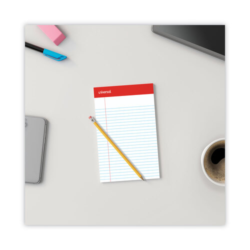 UNV46300 - Universal - Perforated Ruled Writing Pads, Narrow Rule, Red Headband, 50 White 5 x 8 Sheets, Dozen