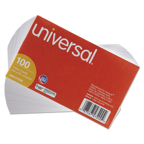 UNV47200 - Universal - Unruled Index Cards, 3 x 5, White, 100/Pack
