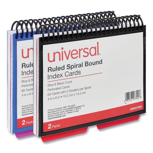UNV47302 - Universal - Spiral Bound Index Cards, Ruled, 4 x 6, White, 120/Pack