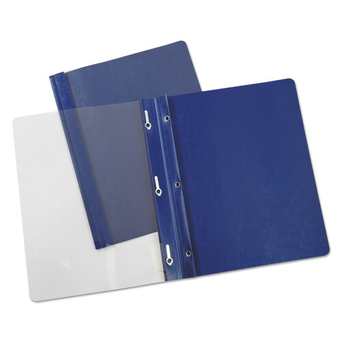 UNV56138 - Universal - Clear Front Report Covers with Fasteners, Three-Prong Fastener, 0.5&quot; Capacity, 8.5 x 11, Clear/Dark Blue, 25/Box