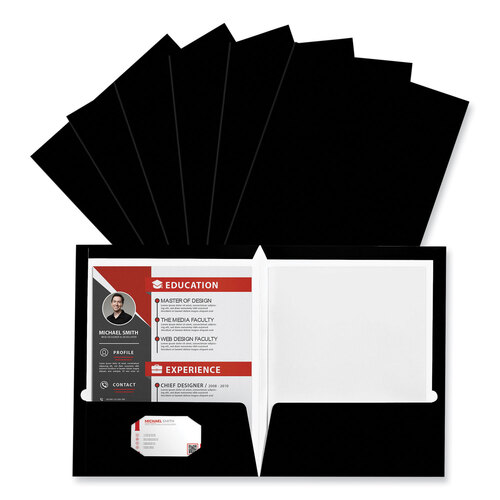 UNV56416 - Universal - Laminated Two-Pocket Folder, Cardboard Paper, 100-Sheet Capacity, 11 x 8.5, Black, 25/Box