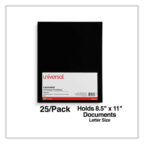 UNV56416 - Universal - Laminated Two-Pocket Folder, Cardboard Paper, 100-Sheet Capacity, 11 x 8.5, Black, 25/Box