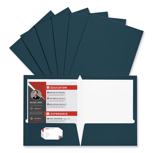 UNV56418 - Universal - Laminated Two-Pocket Folder, Cardboard Paper, 100-Sheet Capacity, 11 x 8.5, Navy, 25/Box