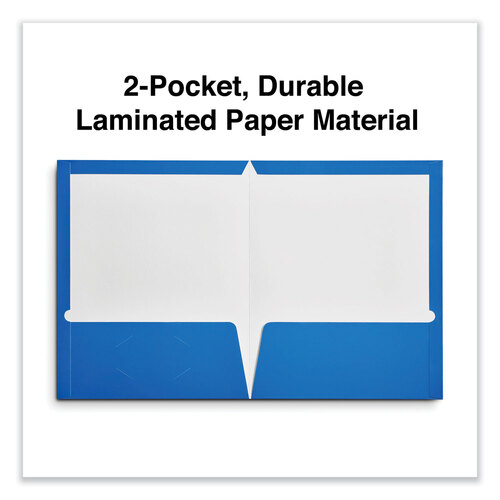 UNV56419 - Universal - Laminated Two-Pocket Folder, Cardboard Paper, 100-Sheet Capacity, 11 x 8.5, Blue, 25/Box