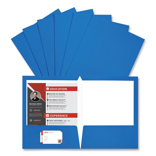 UNV56419 - Universal - Laminated Two-Pocket Folder, Cardboard Paper, 100-Sheet Capacity, 11 x 8.5, Blue, 25/Box