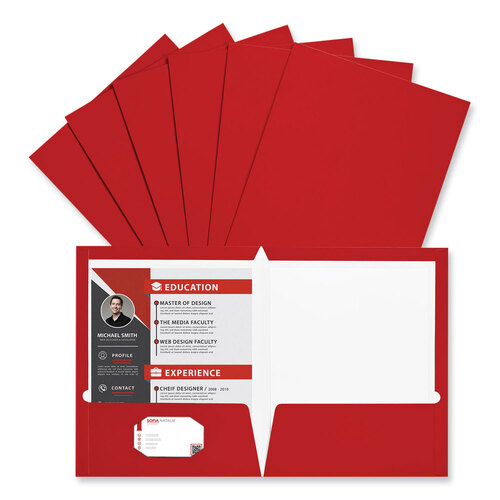 UNV56420 - Universal - Laminated Two-Pocket Folder, Cardboard Paper, 100-Sheet Capacity, 11 x 8.5, Red, 25/Box