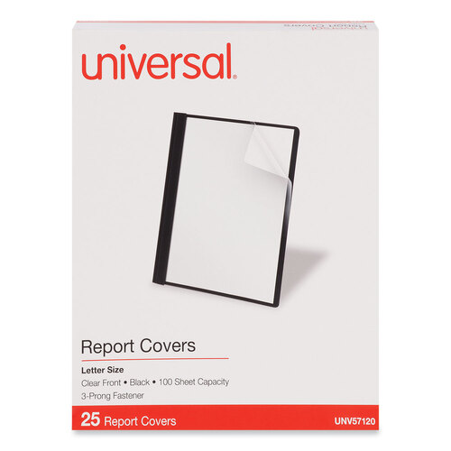UNV57120 - Universal - Clear Front Report Cover, Prong Fastener, 0.5&quot; Capacity, 8.5 x 11, Clear/Black, 25/Box