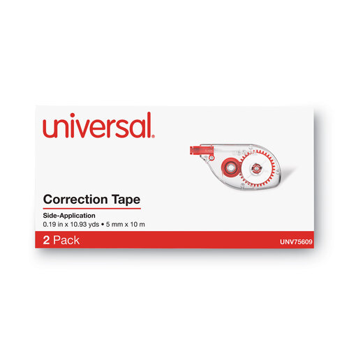 UNV75609 - Universal - Side-Application Correction Tape, Transparent Gray/Red Applicator, 0.2&quot; x 393&quot;, 2/Pack