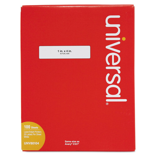 UNV80104 - Universal - White Labels, Inkjet/Laser Printers, 1 x 4, White, 20/Sheet, 100 Sheets/Box