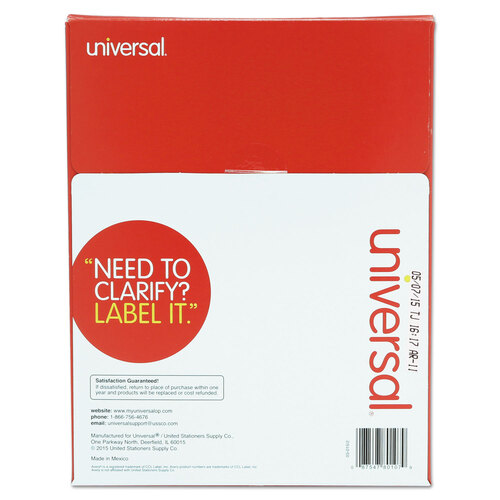UNV80108 - Universal - White Labels, Inkjet/Laser Printers, 3.33 x 4, White, 6/Sheet, 100 Sheets/Box