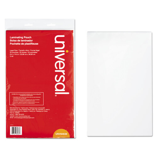 UNV84630 - Universal - Laminating Pouches, 3 mil, 9&quot; x 14.5&quot;, Matte Clear, 25/Pack