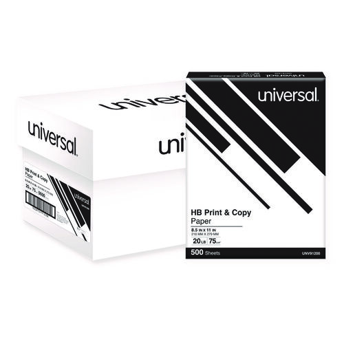 UNV91200PLT - UNIVERSAL OFFICE PRODUCTS - High-Bright Multipurpose Paper, 20 lb Bond Weight, 8.5 x 11, White, 500 Sheets/Ream, 10 Reams/Carton, 40 Cartons/Pallet