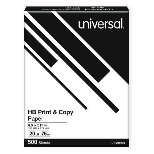 UNV91200PLT - UNIVERSAL OFFICE PRODUCTS - High-Bright Multipurpose Paper, 20 lb Bond Weight, 8.5 x 11, White, 500 Sheets/Ream, 10 Reams/Carton, 40 Cartons/Pallet