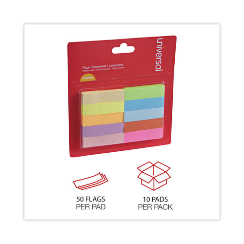 UNV99026 - Universal - Self-Stick Page Tabs, 0.5&quot; x 2&quot;, Assorted Colors, 500/Pack