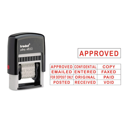 USSE4822 - U.S. Stamp & Sign - Printy Self-Inking Stamp, 12 Selectable Messages, 1.25&quot; x 0.38&quot;, Red