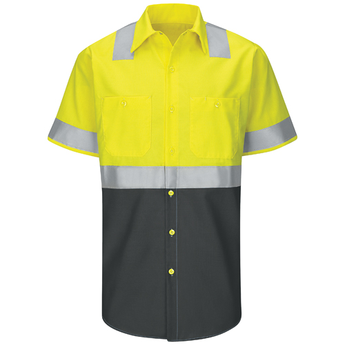 VFISY24YC-SSL-L - Red Kap - Red Kap Men's Hi-Visibility Short Sleeve Color Block Ripstop Work Shirt