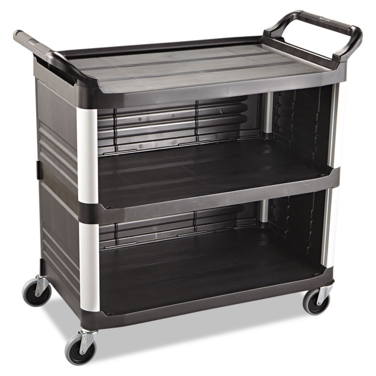 Rubbermaid 342488bla utility cart 3 shelf black plastic