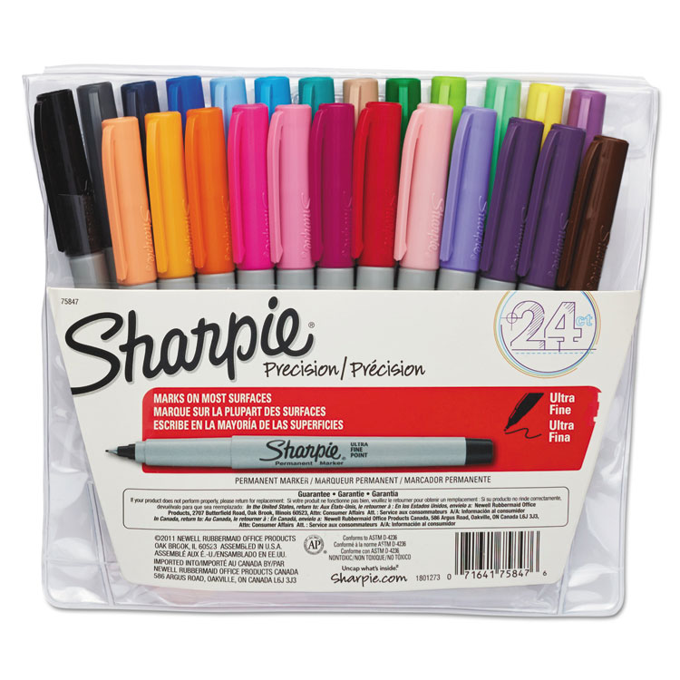 Sharpie Twin-Tip Permanent Marker, Brush/Ultra Fine Point, Black, 24 pack