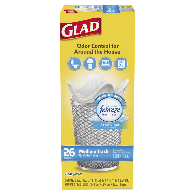 Glad OdorShield Trash Bags, Fresh Clean Scent, 4 Gallon, 26 Trash Bags/Box 78812