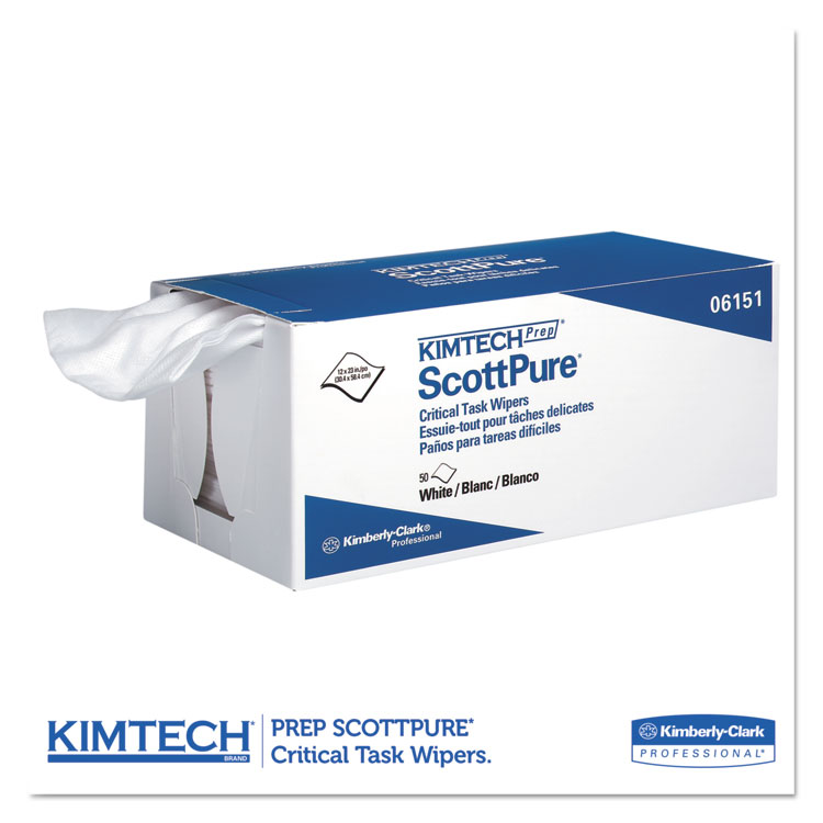 KCC06151 - Kimberly Clark Professional - SCOTTPURE Critical Task Wipers, 12 x 23, White, 50/Box, 8 Boxes/Carton