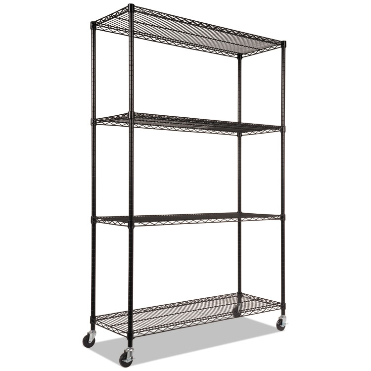 Alera 5-Shelf Wire Shelving Kit with Casters and Shelf Liners, 48w