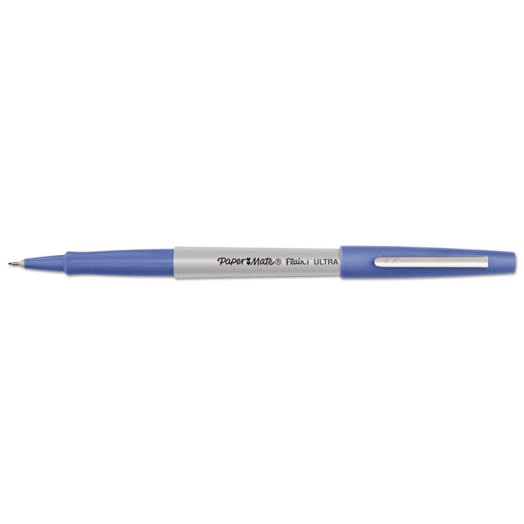 Flair Felt Tip Porous Point Pen, Stick, Extra-Fine 0.4 mm, Black Ink,  Gray/Black Barrel, Dozen