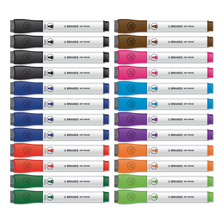 U Brands Medium Tip Dry Erase Markers with Built-In Erasers