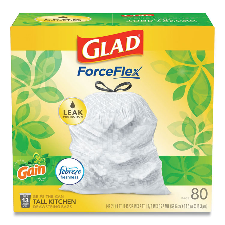 Glad ForceFlex Kitchen Pro Drawstring Trash Bags - Fresh Clean - 20 Gallon - 80