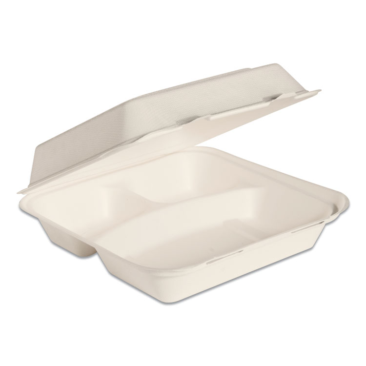 3 Compartment 9 Takeout Bagasse Container With Hinged Lid