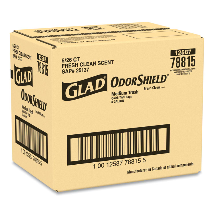 Glad OdorShield Trash Bags, Fresh Clean Scent, 4 Gallon, 26 Trash Bags/Box 78812