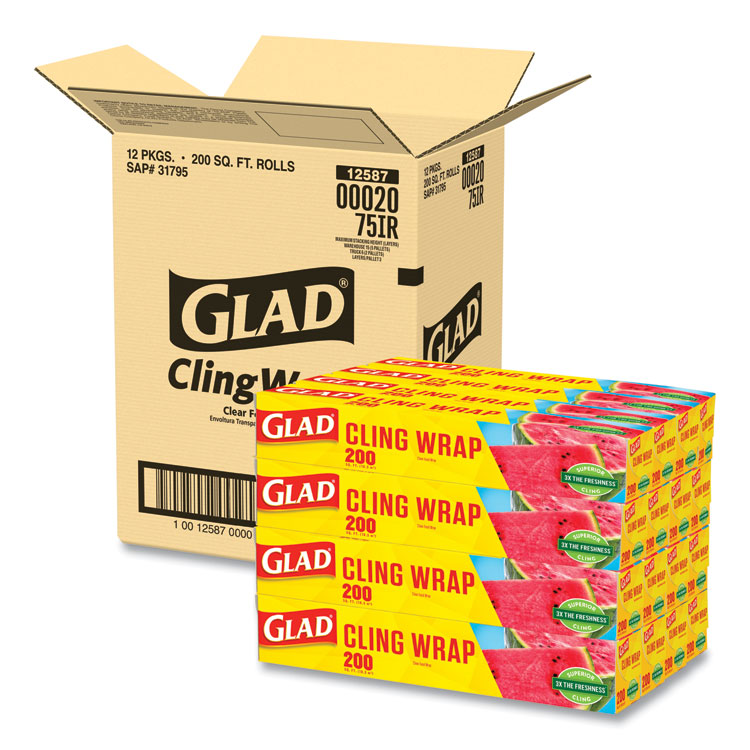 Glad 12 in. x 200 ft. Clear Plastic Cling Wrap (12-Case)