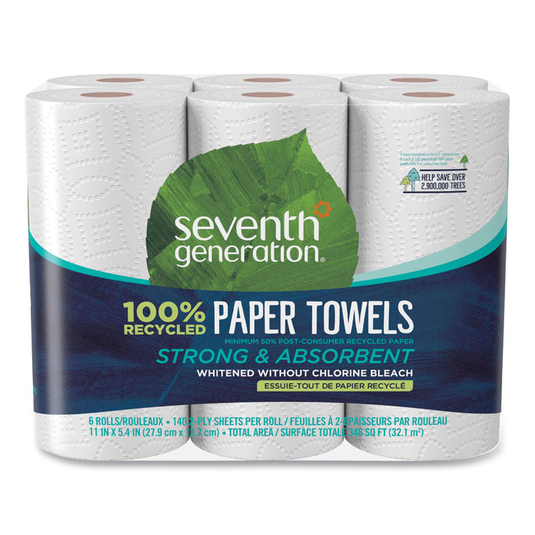 Seventh Generation 100% Recycled Paper Kitchen Towel Rolls, 2-Ply, 11 x  5.4, 140 Sheets/Roll, 24 Rolls/Carton