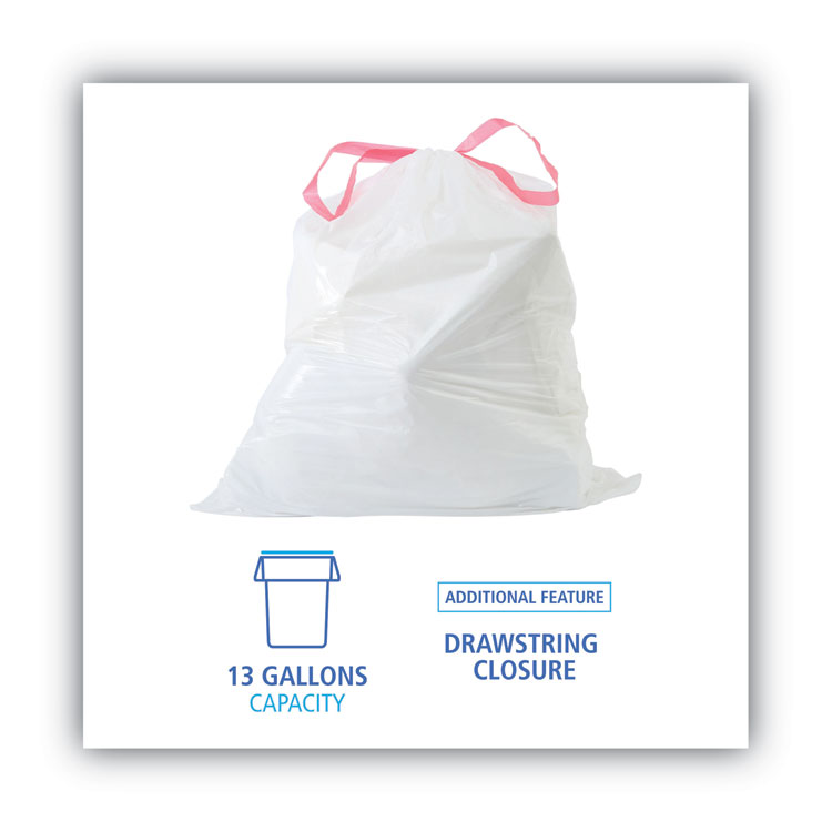 Hefty E84574 Strong Drawstring Tall Kitchen Trash Bags, White, 13