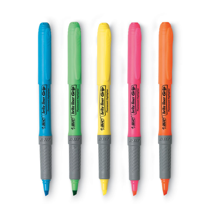 Fluorescent Asst. Color Highlighter Pocket Clip Pen Style (5/Pack)