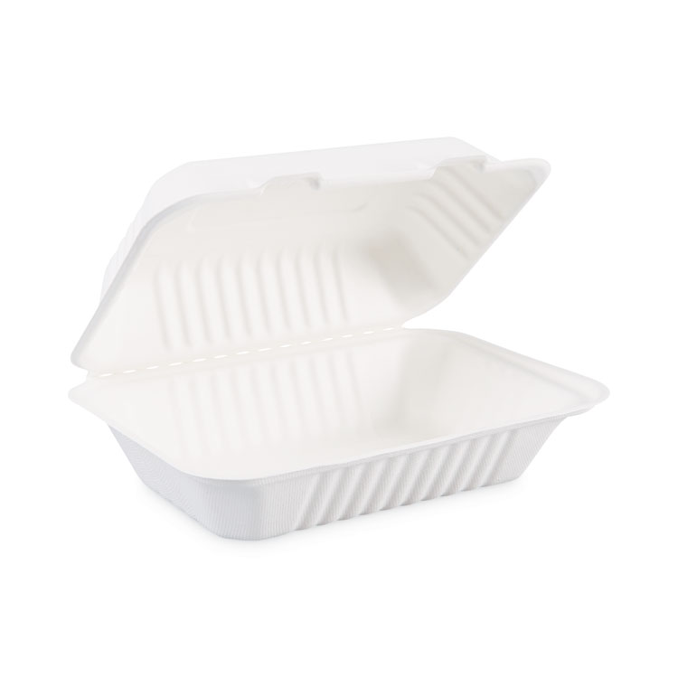 Black Half Clamshell Food Containers - 9x6 Hinged Take Out Boxes