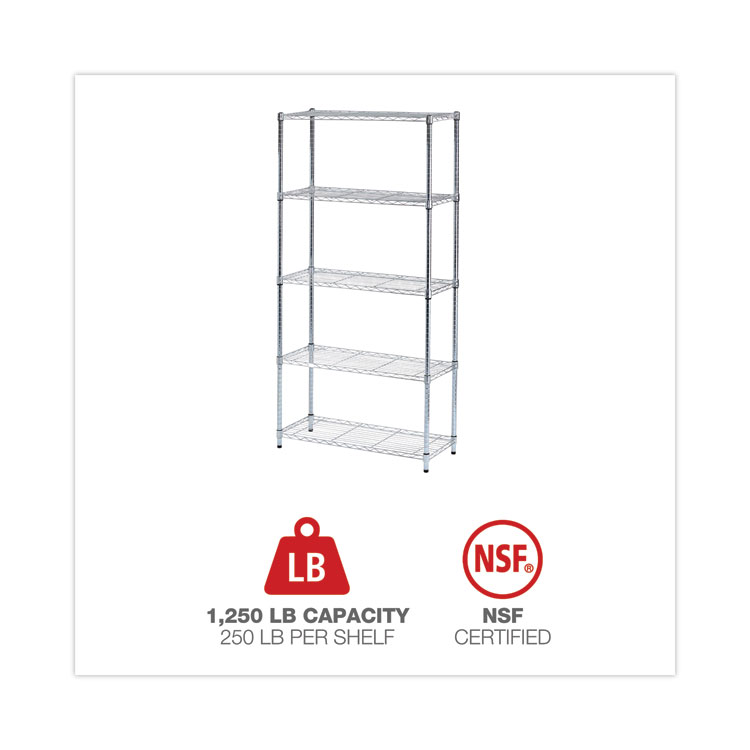 Alera 5-Shelf Wire Shelving Kit with Casters and Shelf Liners, 36w