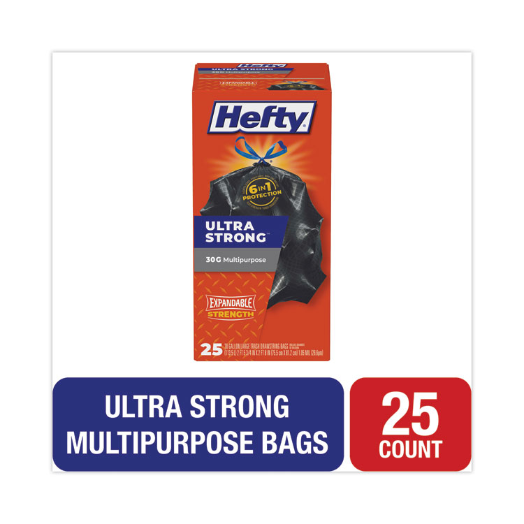 Hefty Ultra Strong Multipurpose Large Trash Bags, 25 Count (Pack of 1),  Black