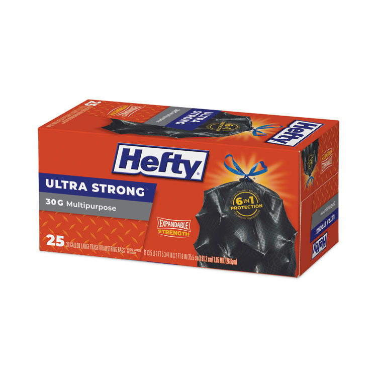 Hefty Easy Flaps Trash Bags, 30gal, Black