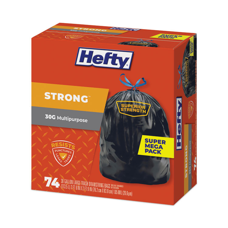 Drawstring Large Trash Bags, 30 gal, 1.05 mil, 30 x 33, Black