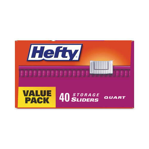 Hefty Slider Bags, 1 qt, 1.5 mil, 8 x 7, Clear, 40 Bags/Box, 9  Boxes/Carton (R81240CT)