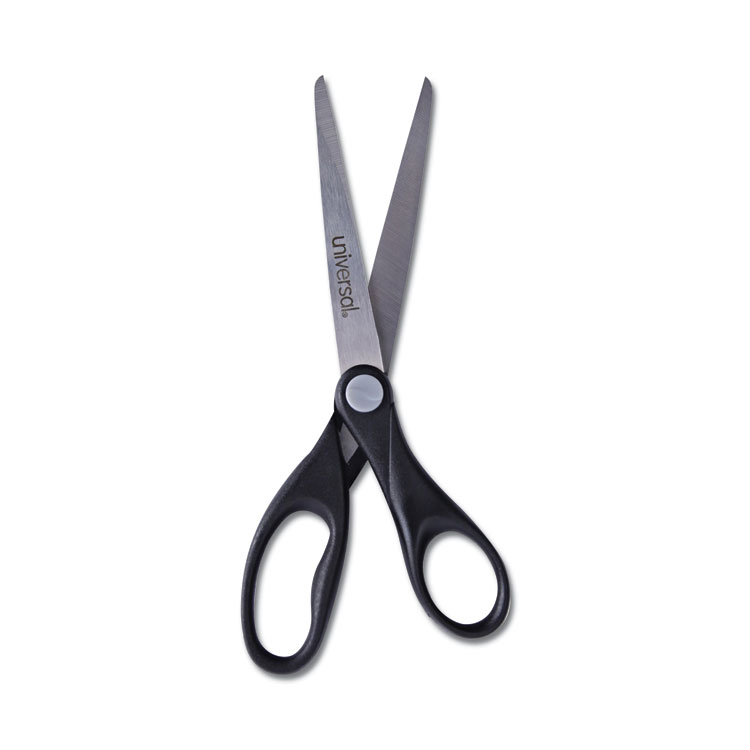 Universal Stainless Steel Scissors, 7 3/4 Length, 3 Cut, Bent Handle, Red, 3/Pack