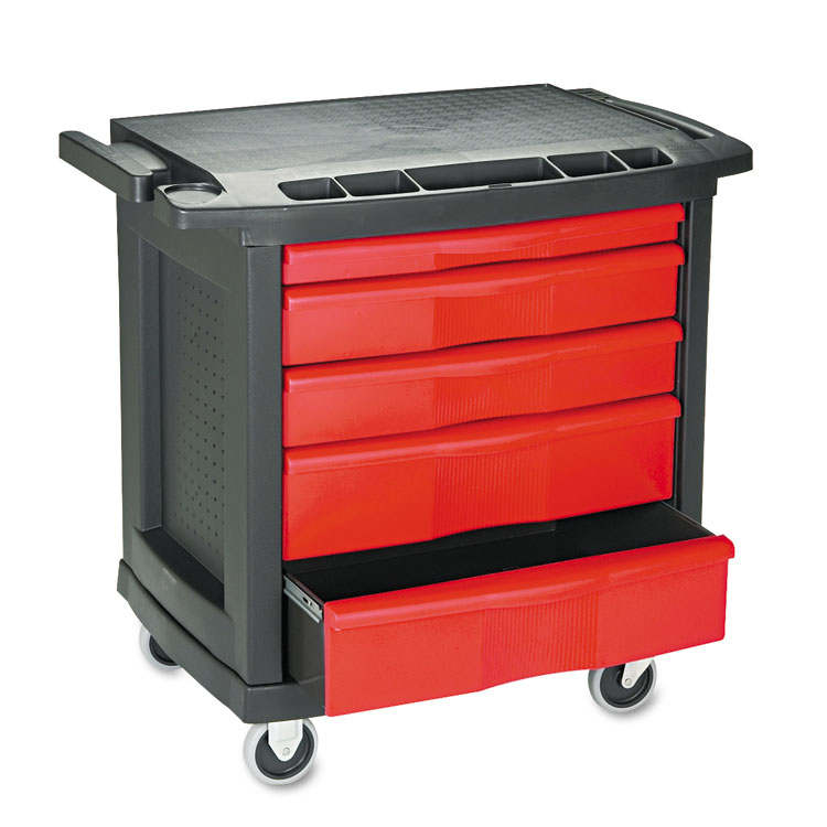 Service Cart with Locking Top and Locking Drawer- Red