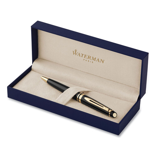Expert Ballpoint Pen, Retractable, Medium 1 mm, Blue Ink, Black/Gold Barrel