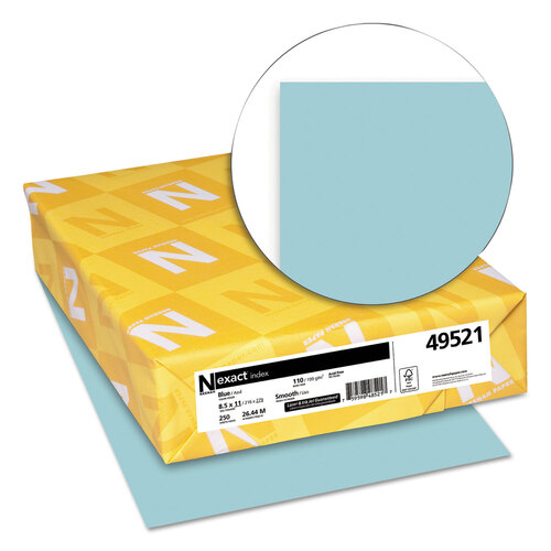 WAU49521 - Wausau Paper - Exact Index Card Stock, 110 lb Index Weight, 8.5 x 11, Blue, 250/Pack