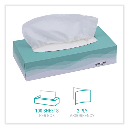WIN2360 - Windsoft - Facial Tissue, 2 Ply, White, Flat Pop-Up Box, 100 Sheets/Box, 30 Boxes/Carton