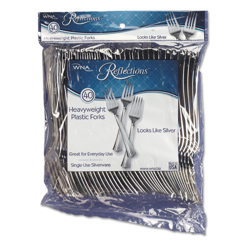 WNAREF320FKPK - WNA - Reflections Heavyweight Plastic Utensils, Fork, Silver, 7&quot;, 40/pack