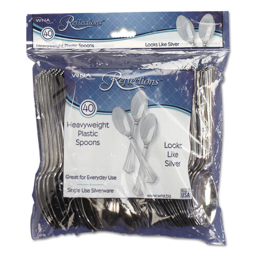 WNAREF320SPPK - WNA - Reflections Heavyweight Plastic Utensils, Spoon, Silver, 6 1/4&quot;, 40/Pack