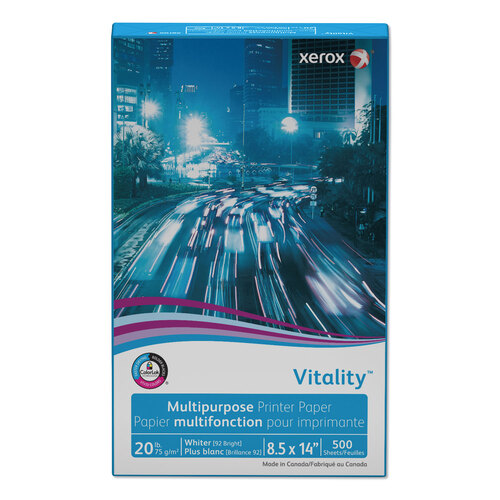 XER3R02051CT - Xerox - Vitality Multipurpose Print Paper, 92 Bright, 20 lb Bond Weight, 8.5 x 14, White, 500 Sheets/Ream, 10 Reams/Carton