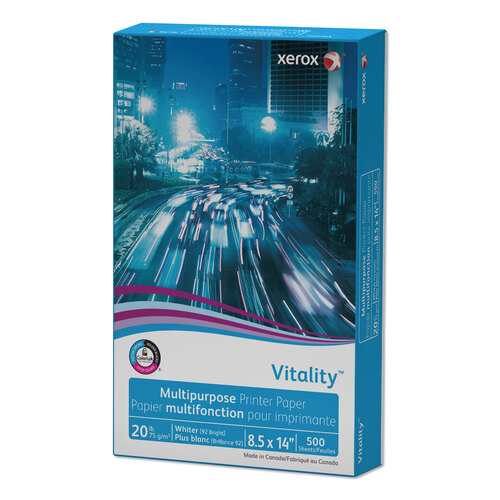 XER3R02051CT - Xerox - Vitality Multipurpose Print Paper, 92 Bright, 20 lb Bond Weight, 8.5 x 14, White, 500 Sheets/Ream, 10 Reams/Carton