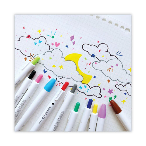ZEB69012 - Zebra - ClickArt Porous Point Pen, Retractable, Fine 0.6 mm, Assorted Ink Colors, White/Assorted Barrel, 12/Pack